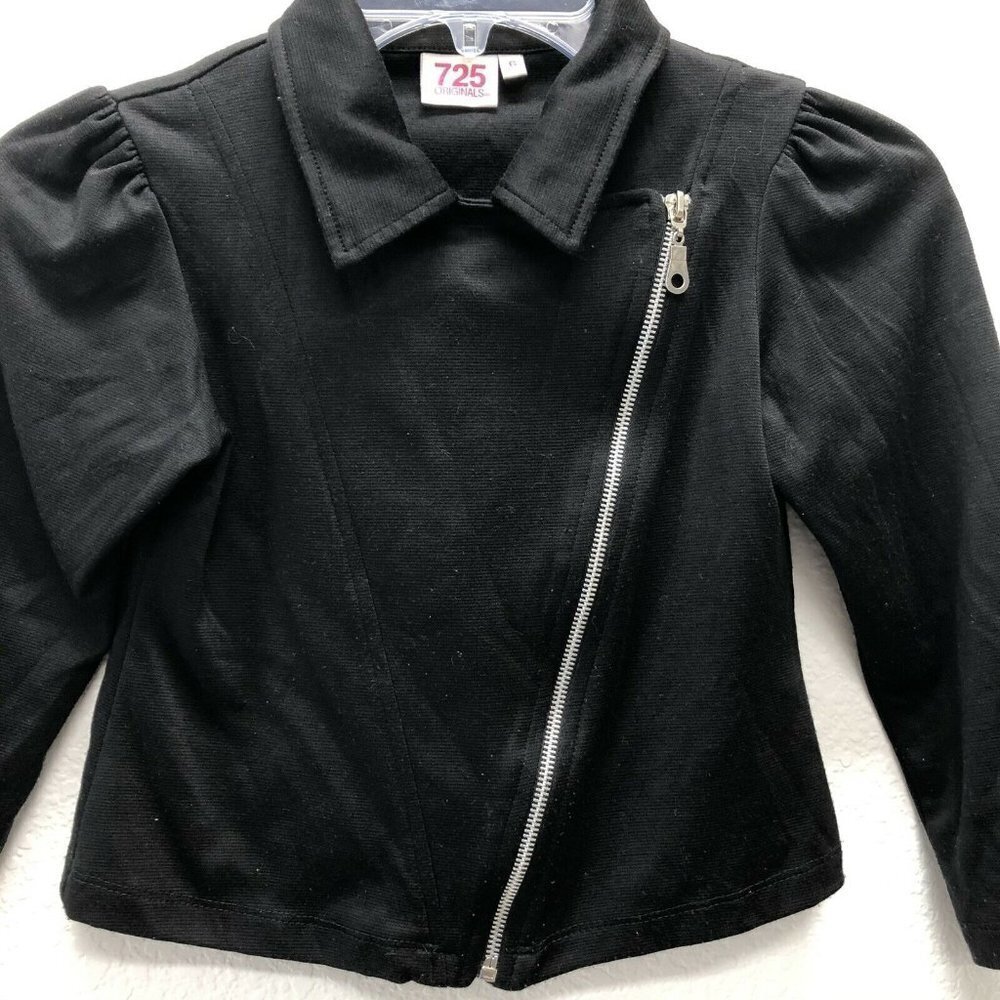 Girls Coat Black Moto Biker Jacket 725 Originals 6 - Picture 3 of 6